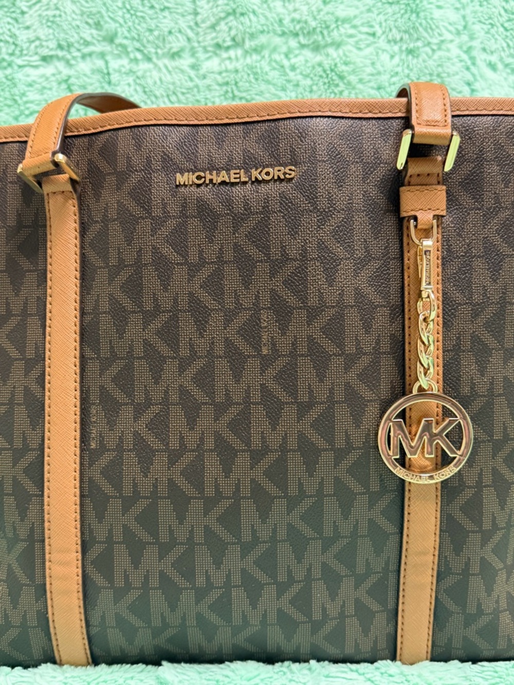 Michael Kors Brown & Tan MK Logo Tote - Picture 3 of 10